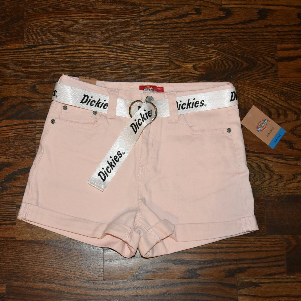 NWT Dickies cuffed 5 pocket sz 5 27 w/ belt high rise rolled stretch soft pink
